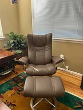 Ekornes Stressless ‘Wing’ Chair & Ottoman by Ekornes, Paloma, color Chestnut    