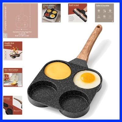 4-Cup Nonstick Frying Egg Pan Gray Marble, Granite Pancake Pan, PFOS & PFOA F...
