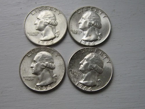 Lot of 4 1964 Washington Silver Quarters. Uncirculated Beauties  D & P