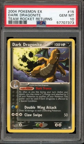Pokemon Dark Dragonite EX Team Rocket Returns NON Holo Rare #15 PSA 10 Gem Mint