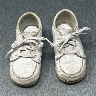 Vtg 1988 Stride Rite Baby Walking Shoes White Leather Size 5D Original Box 80s