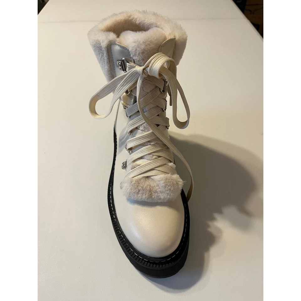 Cream Faux Fur Lined Lace Up Platform Boots Womens Sz 6.5 Winter Outdoors Cozy - Image 3 of 4