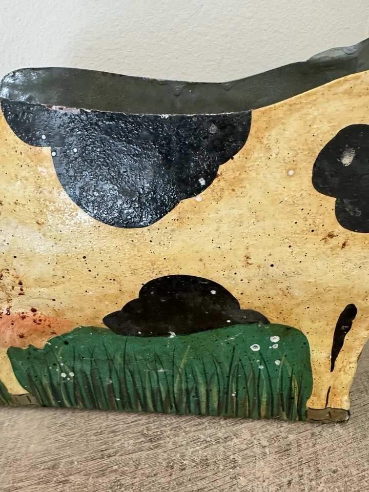 Примитивный винтажный металлический 2-сторонний белый черный горшок для коров фермерский горшок - Изображение 4 из 4