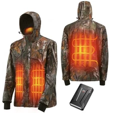 Men's Hunting Jacket Hood Electric Heated Jacket Coat Tactical Heating w/Battery