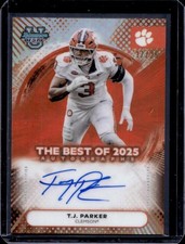 2025 Bowman Best University T.J. Parker The Auto Orange Refractor #/25 Tigers