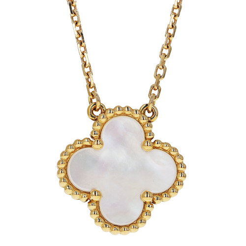 Van Cleef & Arpels Vintage Alhambra 18k Yellow Gold MOP Pendant Necklace