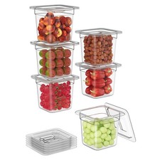 6 PCS 1/6 Size 6" Deep Plastic Food Pans With Lids Clear Polycarbonate