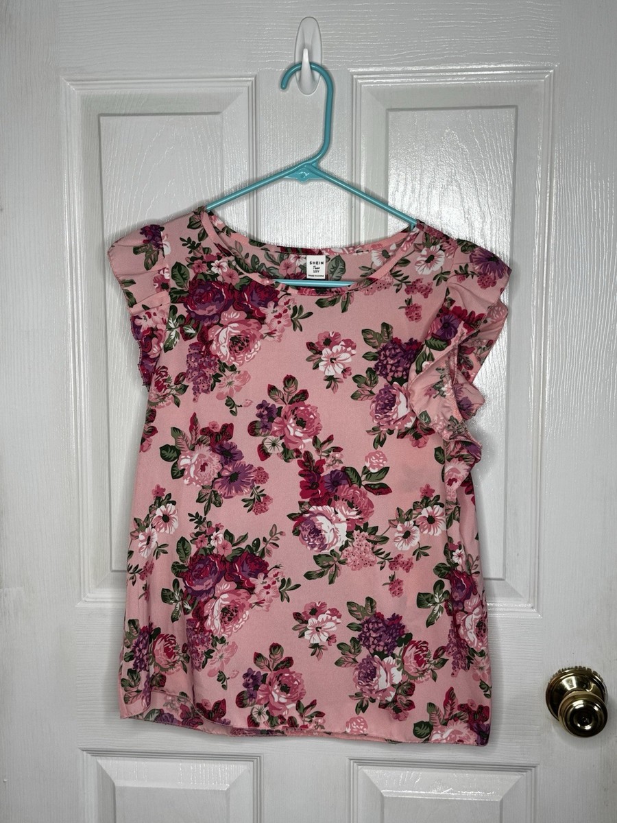 Shein Teen Floral Top / Blouse Girls Size 15 Pink Sleeveless