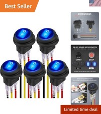 Listed 12V Round Rocker Switch - Compact Blue LED Toggle Switch for All Uses