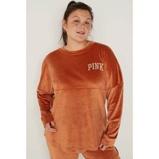 PINK Victoria's Secret Velour Oversized Crewneck Sweatshirt Logo Back Womens S