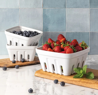3pc Stoneware Berry Basket Set Multipurpose Fruit Produce Storage Kitchen Fresh