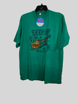 Vintage Cyprus Historical Map Cotton T-Shirt Green Large NWT!