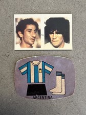 2PC SET 1982 REYAUCA ESPANA WORLD CUP DIEGO MARADONA RC ROOKIE STICKER CARD #53. rookie card picture