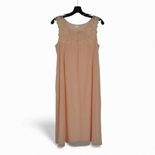VTG GAYMODE Layered NYLON Peach SLEEVELESS FLORAL LACE Lounge NIGHTGOWN Sz M