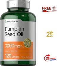 Pumpkin Seed Oil Capsules  3000mg  120 Softgels  Cold Pressed  by Horbaach