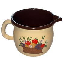 Vtg FTD Enameled Kitchenware Metal Farmhouse Fruit Basket Design Gravy Pitcher