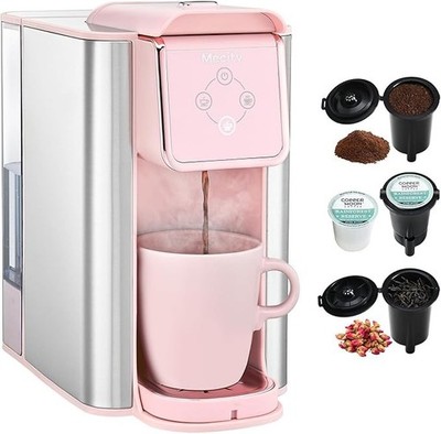 Mecity Pink Coffee Maker 3-in-1 Single Serve Machine 50oz Reservoir Grounds New