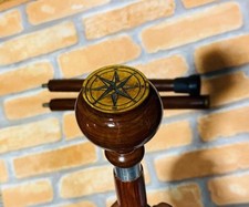 Compass Walking Stick  Bronze Accent Unisex Walking Cane  Vintage Style Wooden