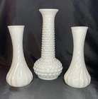 Lot Of 3 Vintage White Milk Glass Vases