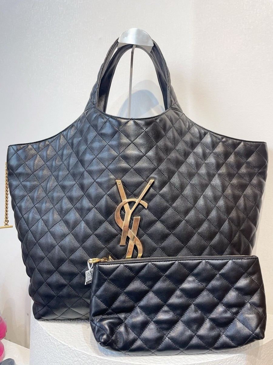 Saint Laurent Care Maxi Black & Gold Large Tote Bag (38×43×8 )cm