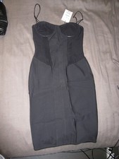 NWT Zara Black Mesh Panel Zipper Bustier Dress Size Medium