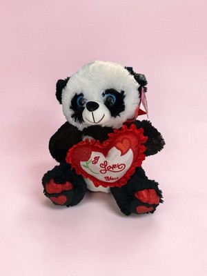 Panda Bear Stuffed Animal Blue Eyes 12  Valentines Red Heart- Says I Love You