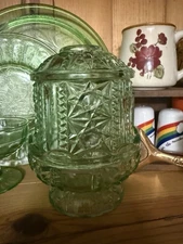 Rare Indiana Glass Green Stars And Bars Fairy  Lamp