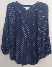 Counter Parts Top Pullover Navy White Polka Dots Elastic Wrist Sz Lg