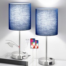 Set of 2 Touch Control Table Lamps W/ 2 USB  AC Outlet 3-Way Dimmable Bedside