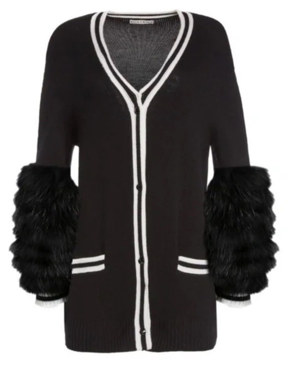 ALICE + OLIVIA BRADFORD FOX FUR CUFFS SWEATER CARDIGAN SIZE XS