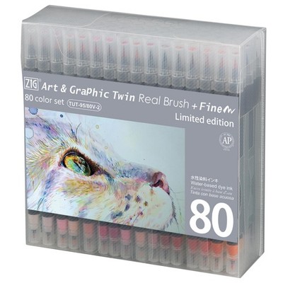 NEW Kuretake Art & Graphic Twin: 80-Color Set RB+F Professional Dual-Tip Markers