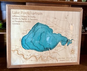 Topographic 3-Dimensional Layered Wooden Map of Lake Pontchartrain