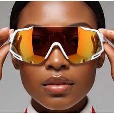 Sport Performance Sunglasses Women Orange Mirror Lens White Frame Wrap Around