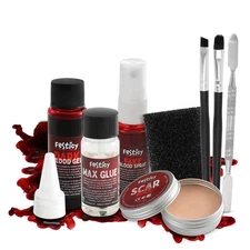 Halloween SFX Makeup Kit Fake Blood, Scar Wax, Fake Blood Spray Zombie Vampire