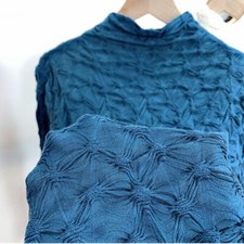 Women Jacquard Mesh Lace Top Turtleneck Slim Undershirt Pullover Pleated
