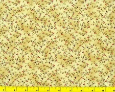 Red Blue Flower Buds Vines on Blotted Yellow Half Yard CFLYEL02280