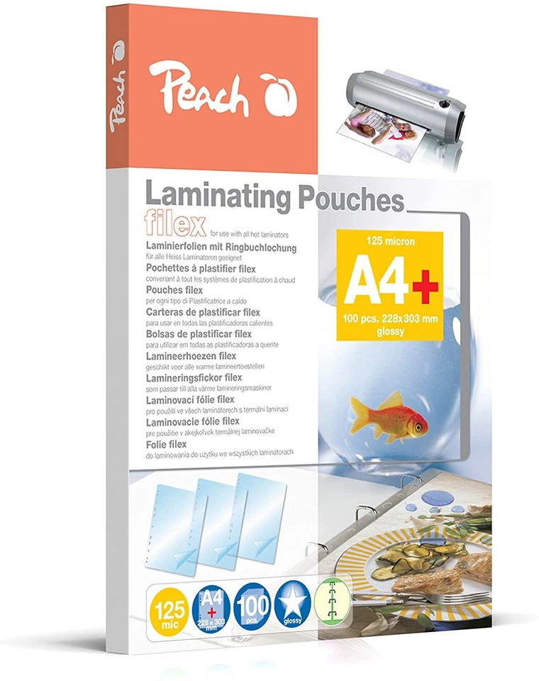 Peach S-PP525-21 Laminierfolien DIN A4, 125 mic, glänzend, abheftbar, 100 Stück