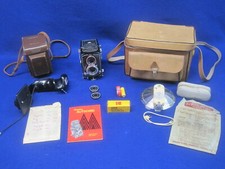 Minolta AUTOCORD Seikosha-MX Chiyoko Twin Lens TLR Rokkor 75mm Many Accessories 