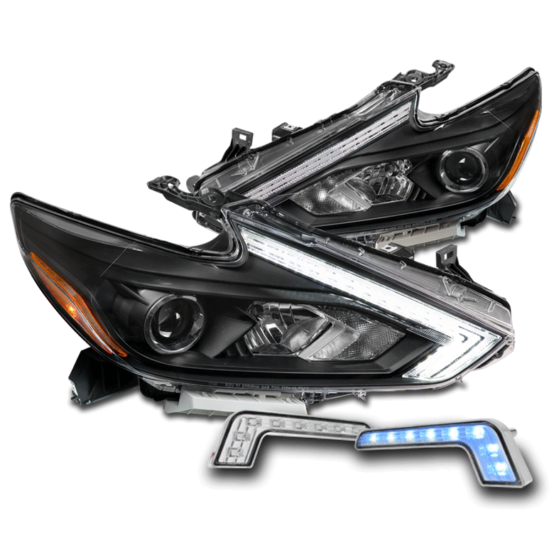 For 16 17 18 Nissan Altima LED Tube Projector Black Headlight w