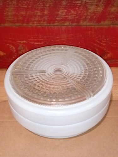 CEILING DRUM LIGHT SHADE MCM Art Deco Vintage Glass White Clear Atomic  - Picture 1 of 8