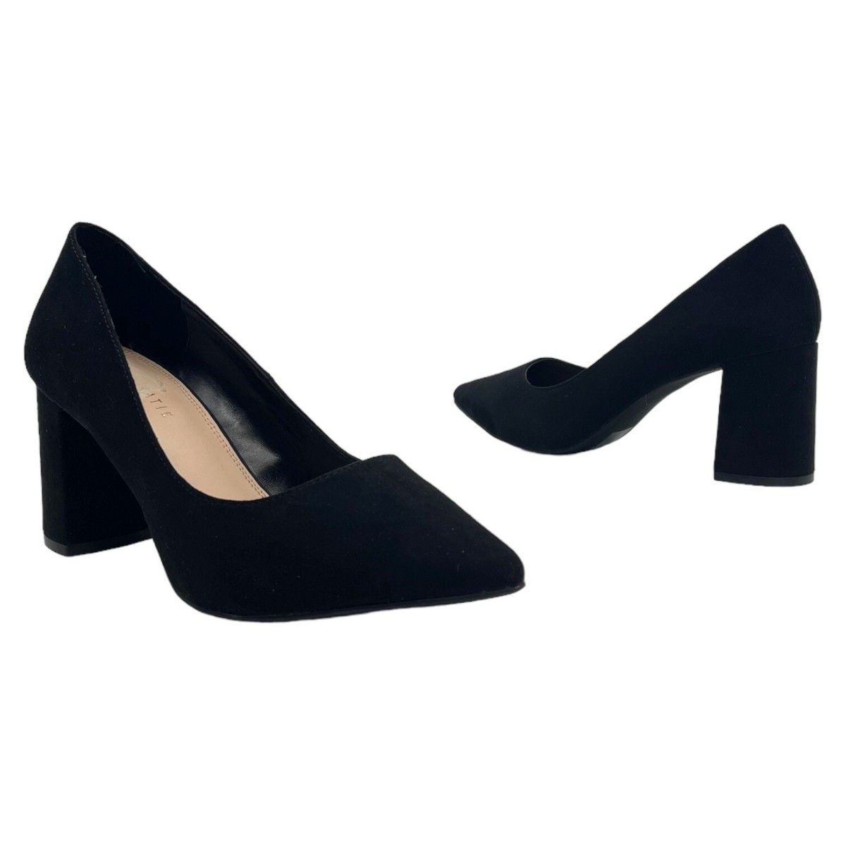 KELLY KATIE Womens ROSEWELL Suede Leather Pumps Pointed Chunky BLACK