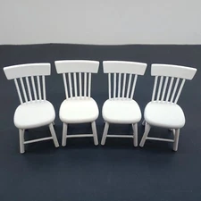 Vintage Dollhouse Lot of 4 Chairs 1:12 Wood Furniture White Farmhouse Dining