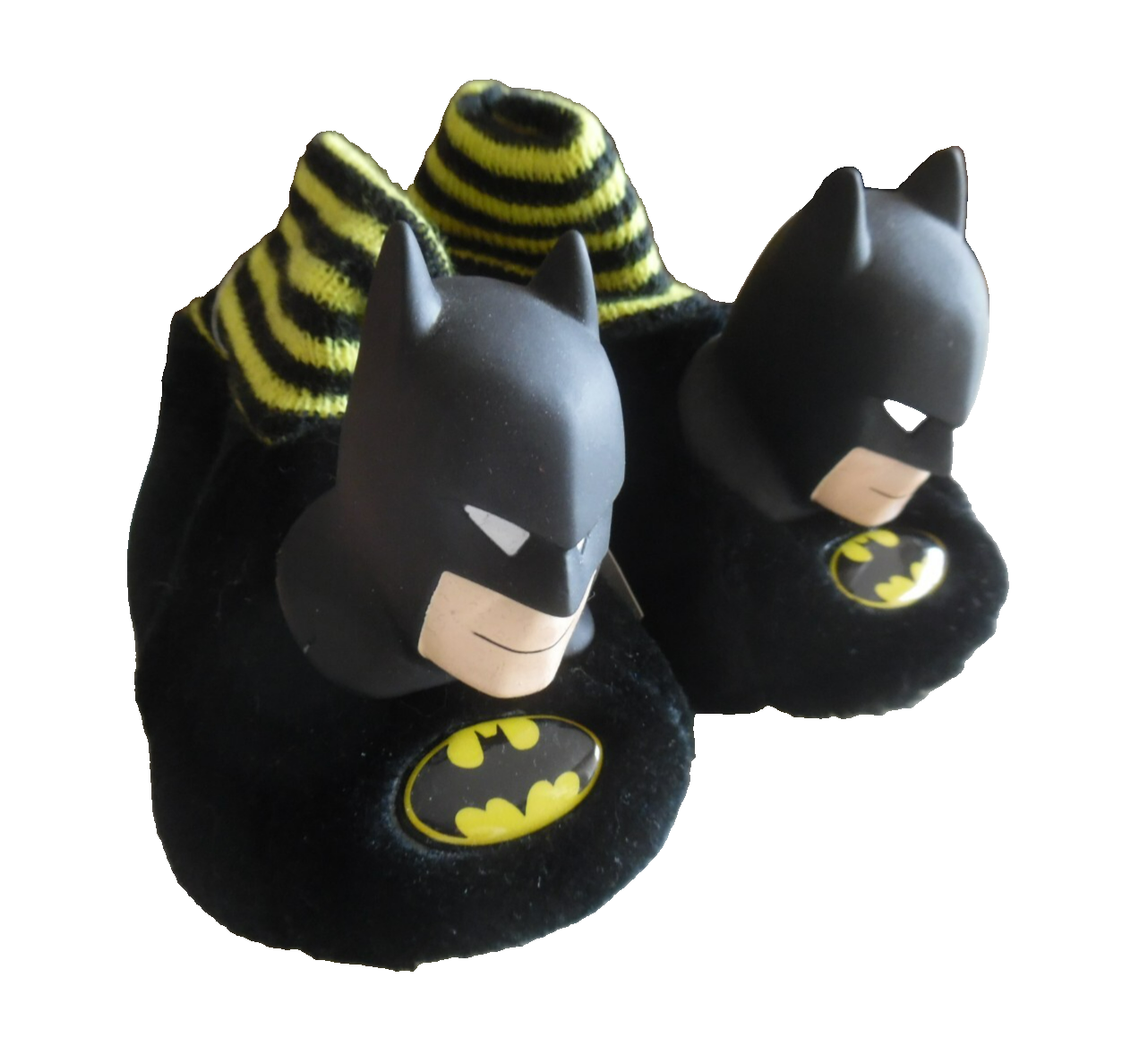PANTOFOLA D’ORO Pantofole Batman vintage nuove con etichette taglia M (7 8) DC Comics 1993 peluche gomma testa di Batman