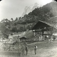 Vtg Keystone Magic Lantern Slide Photo Grindelwald Sweden Cottage Alps