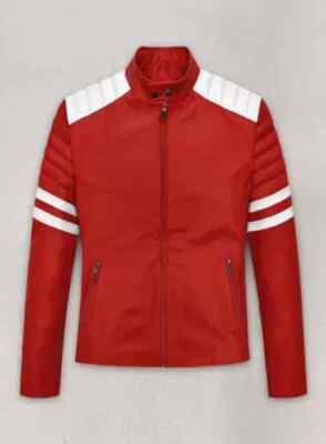 Celebrity Style NEW Red & White Christmas Wear Leather Jacket XS S M L XL 2XL 3X