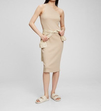 Gap One Shoulder Midi Dress Beige Size Large Woman's NWT