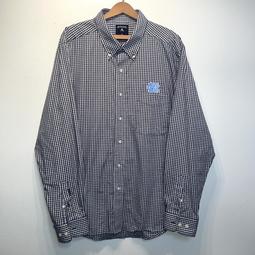 Antigua North Carolina Tar Heels Mens Button Up Shirt Adult Sz XL Blue Check - Picture 2 of 7