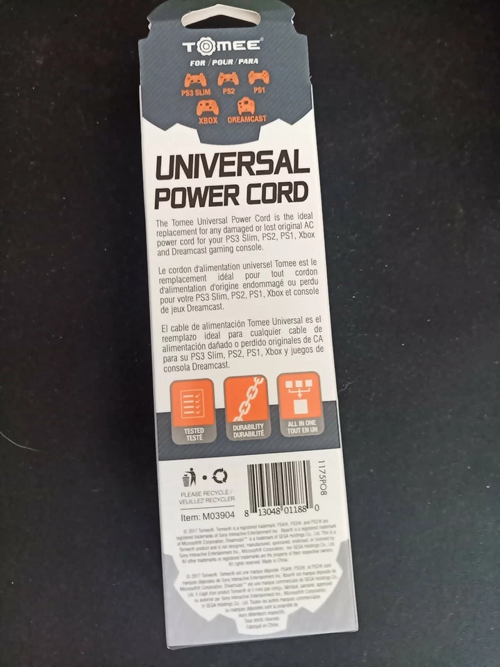 Tomee Universal Power Cord for PS1, PS2, PS3, Xbox, Dreamcast - Image 2 of 2