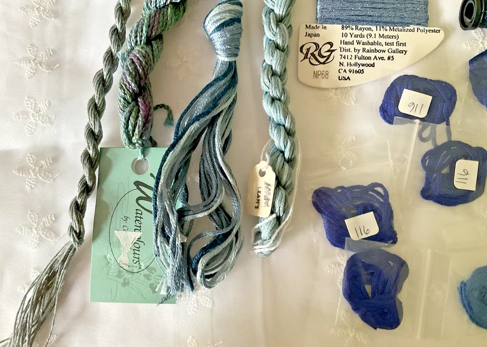 Needlepoint Embroidery Thread Lot of 17 Blues Rainbow Gallery Balger Caron Leahs - Image 3 of 4
