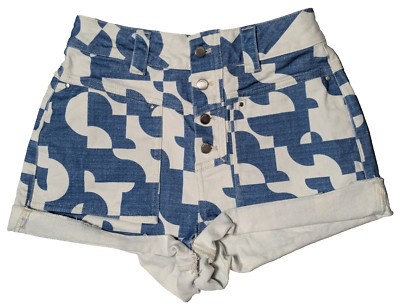 BA&SH BARAS Lady Shorts Blue Denim Cuffed Button Fly - Women Size 1 - US 4 Small